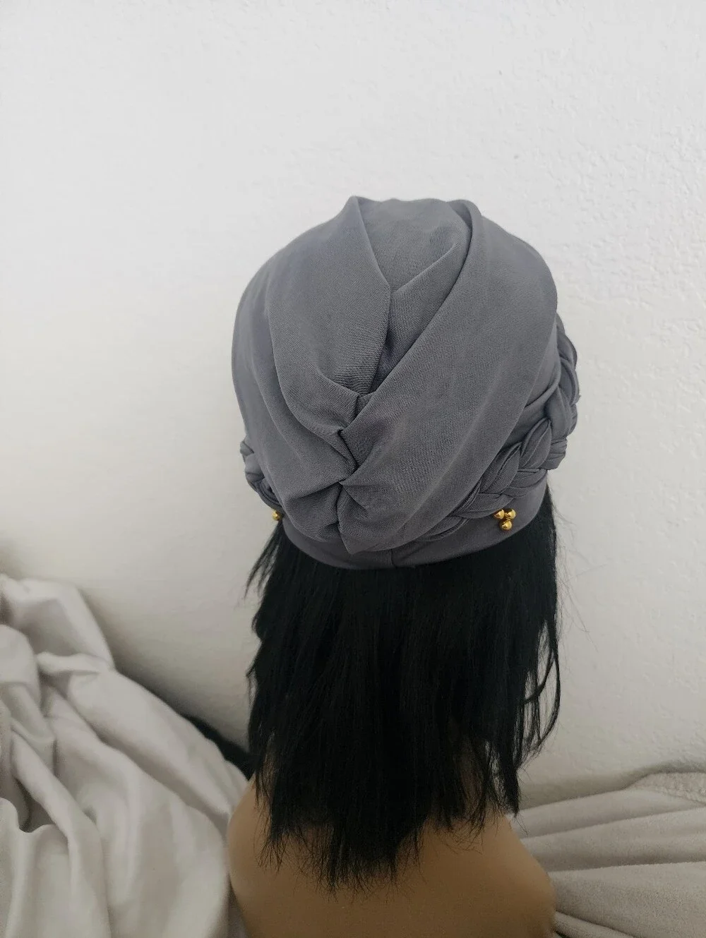 2 For $16 New Grey Braided Faux Turban Head Wrap With Gold Accents